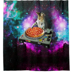 Cortina Para Box pizza de gato dj no espaço