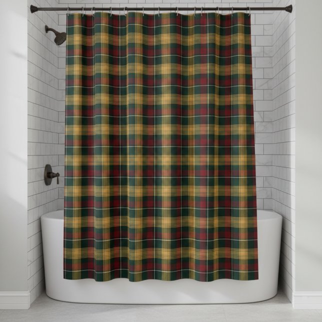 Cortina Para Box Plaid Pattern Shower Curtain - Green, Red, (Criador carregado)