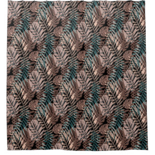 Cortina Para Box Plantas tropicais, selva, trópicos, bege, folhas