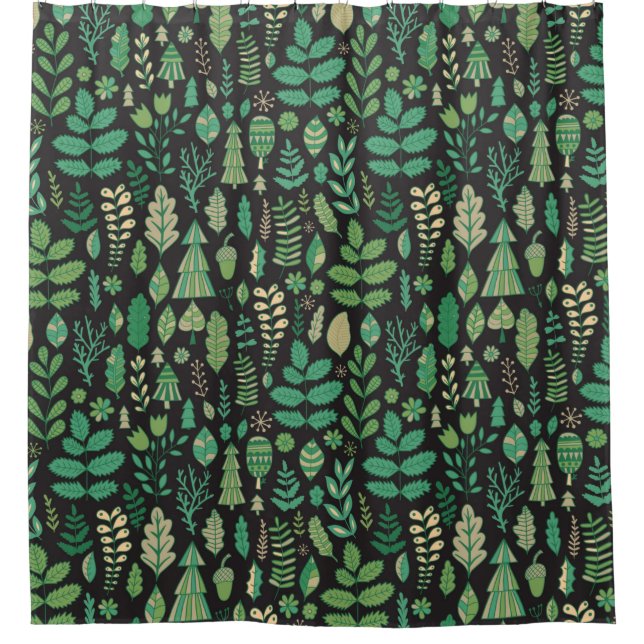 Cortina Para Box Plantas verdes padrão uniforme (Frente)