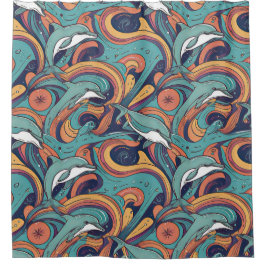 Cortina Para Box Playful Dolphins Pattern - Design inspirado no oce