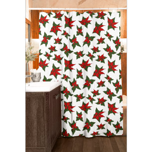 Cortina Para Box poinsétia vermelha padrão floral de Natal