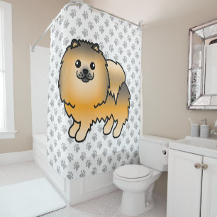 Cortina Para Box Pomerânia Cão e patas, cor de laranja