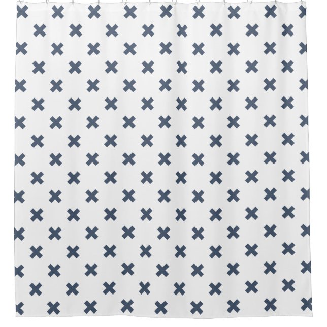 Cortina Para Box Pontos crus de cinza azul em branco (Frente)