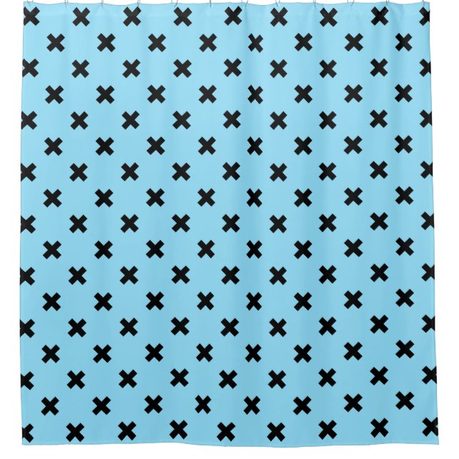 Cortina Para Box Pontos crus pretos sobre azul-bebê (Frente)