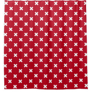 Cortina Para Box Pontos de cruz brancos em vermelho