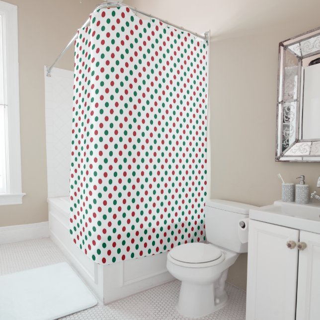 Cortina Para Box Pontos Polka Vermelhos E Verdes  (In Situ)