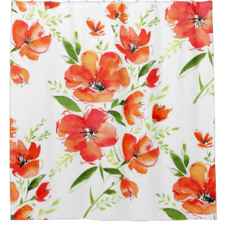 Cortina Para Box Pópias Laranja Gentil Padrão de Aquarela