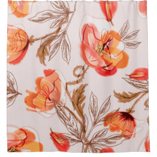 Cortina Para Box Poppies Flores Sem Olhos Padrão em um Backgr Beige
