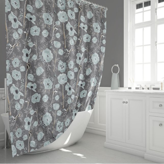 Cortina Para Box Poppies Watercolor (Poppies Floral Watercolor Pattern Shower Curtain from Studio Posies.
)