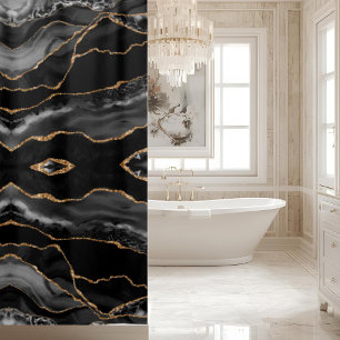 Cortina Para Box Posh Preto Mármore Cristal Geodo Dourado