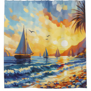 Cortina Para Box Praia Tropical Sunset, Barcos a vela náuticos