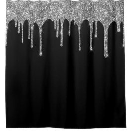 Cortina Para Box Prateado Chic Brilho Gotas Brilha Preto