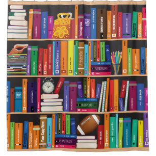 Cortina Para Box Prateleiras de Livros Coloridos do Worm