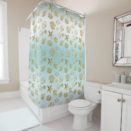 Cortina Para Box Prateleiras do Mar Dourado Aqua Blue Ombre