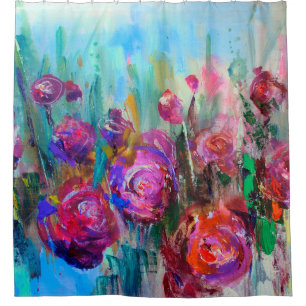 Cortina Para Box Preguiçoso florado, pinturas modernas, óleo em ca
