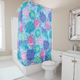 Cortina Para Box Preppy Beach Shell Crab Blue