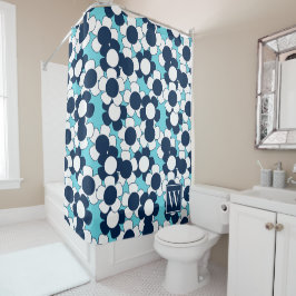 Cortina Para Box Preppy Daisy Bloom – Turquesa & Monograma Azul Mar