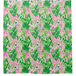 Cortina Para Box Preppy Girafas Rosa Verde-Rosa Tropical