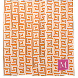 Cortina Para Box Preppy Greek Key Monograma – Laranja & Rosa Quente