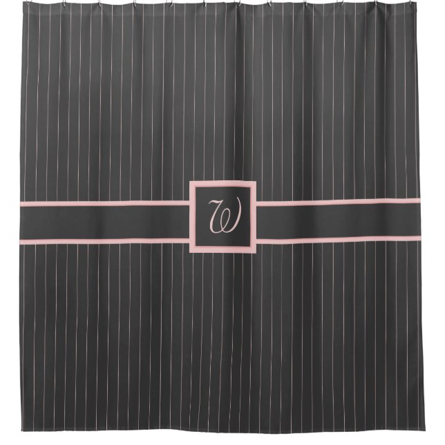 Cortina Para Box Preto com a cortina Chá Pinstripes Rosa (Frente)