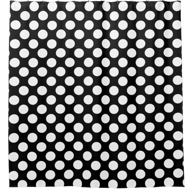 Cortina Para Box Preto: Grande padrão de bolinhas brancas (Frente)