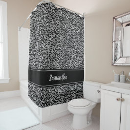 Cortina Para Box Preto Prata Cinza Chic Estampa de Leopardo Persona