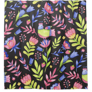 Cortina Para Box Primavera Floral: Padrão Sem Costura De Aquarela