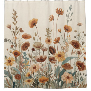 Cortina Para Box Projeto de Jardim de Flores Silvestres em Tom de T