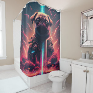 Cortina Para Box Pug Adorável com Fantasia de Robô Futurista