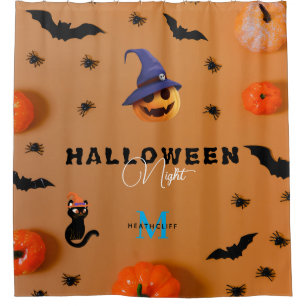 Cortina Para Box Pumpkin de Halloween de Monograma, preto Elegante