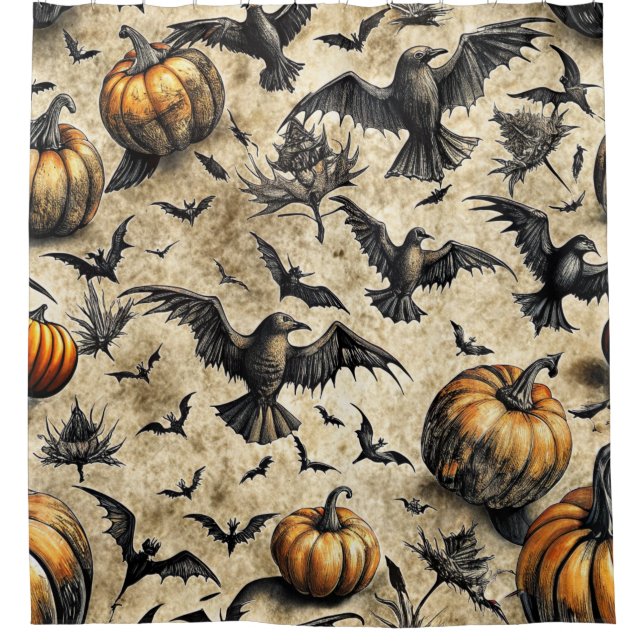 Cortina Para Box Pumpkins, Crows e Bats Halloween Padrão (2) (Frente)