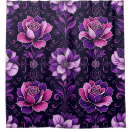 Cortina Para Box Purple and Pink Flowers Black Background