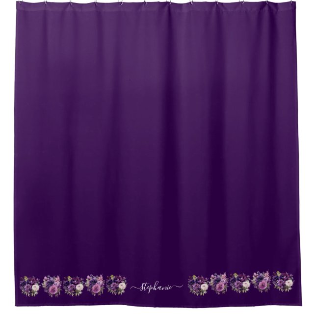 Cortina Para Box Purple Floral Flowers on Bottom Shower Curtain (Frente)