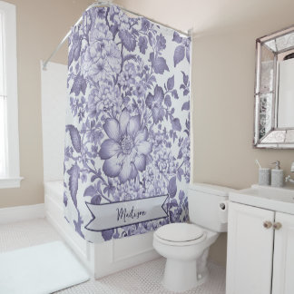 Cortina Para Box Purple Vintage Chinoiserie Floral Personalizada