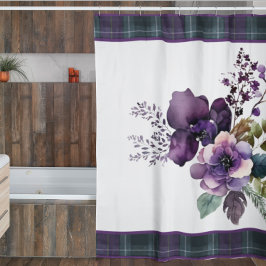 Cortina Para Box Púrpura Floral Roxa e Chá Verde