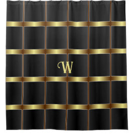 Cortina Para Box Quadrados Dourados E Pretos Cujos Monogramas De Li