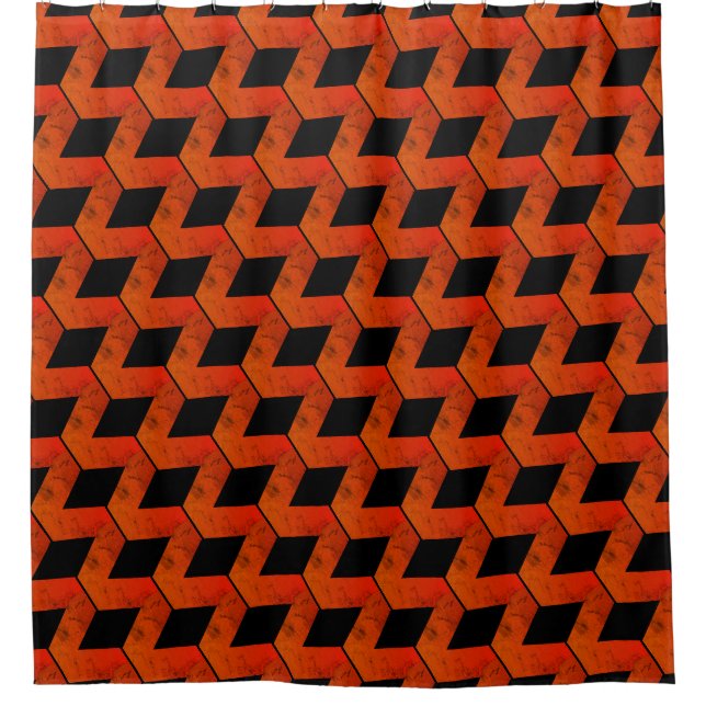 Cortina Para Box Quadrados/Reds Geométricos Laranja e Preto (Frente)