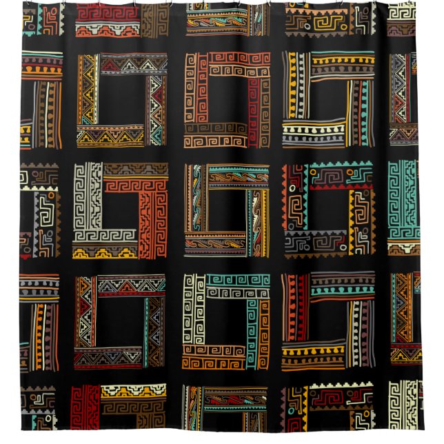 Cortina Para Box quadros abstrato étnicos, padrão perfeito (Frente)
