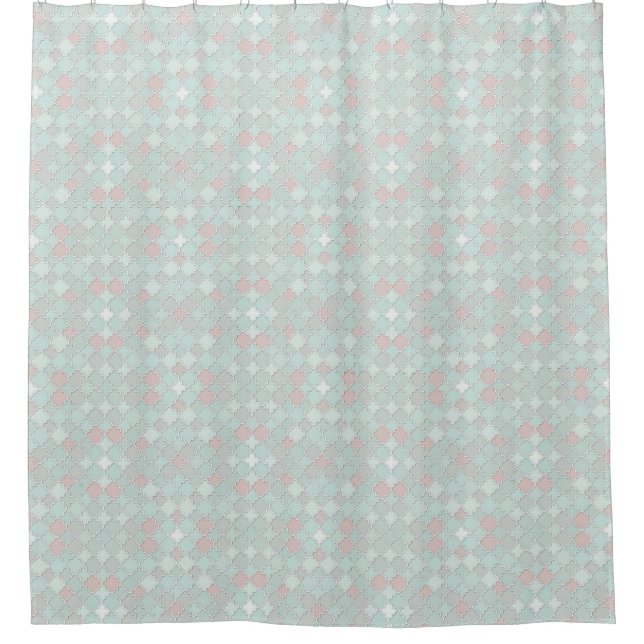 Cortina Para Box Quatrefoil marroquino Pastel Seafoam Green e Coral (Frente)