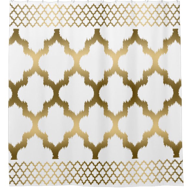 Cortina Para Box Quatrefoto Branco E Dourado Com Limite (Frente)