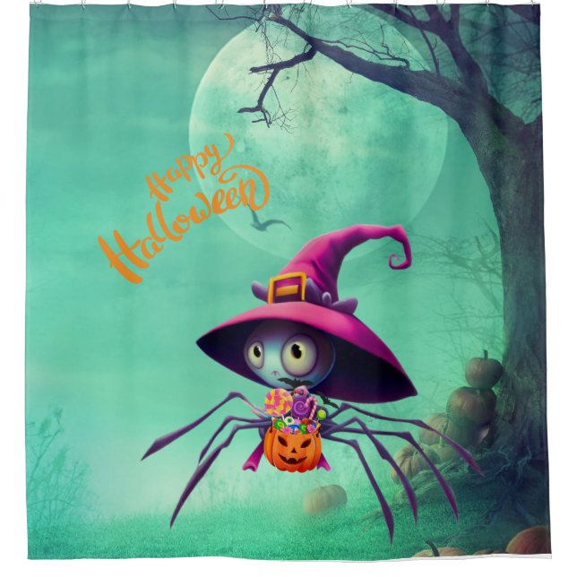 Cortina Para Box Queda/outono/aranha/bruxa/halloween (Frente)