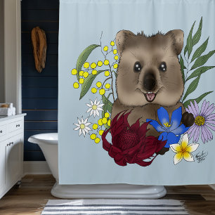 Cortina Para Box Quokka Feliz Austrália Floral Azul