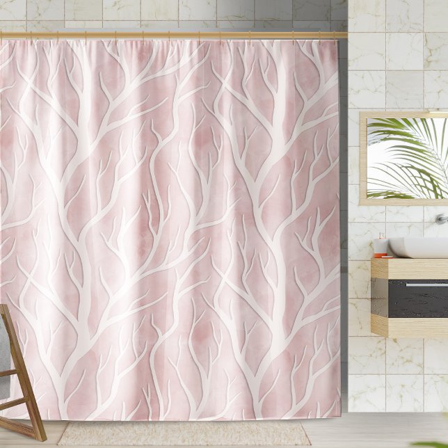 Cortina Para Box Ramificações de Árvore Rosa Suave e Creme (Criador carregado)