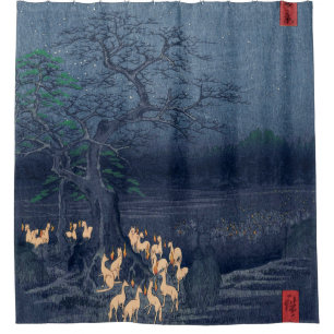 Cortina Para Box Raposas na Noite do Shrine Vintage Ukiyo-e Art Jap