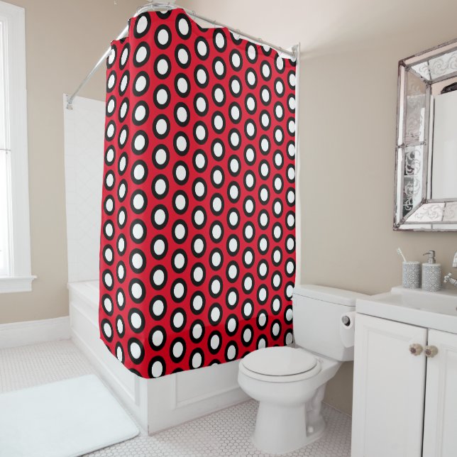 Cortina Para Box Red, Black and White Polka Dots  (In Situ)