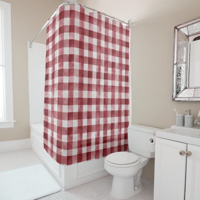 Cortina Para Box Red Cream Plaid Stripes (In Situ)