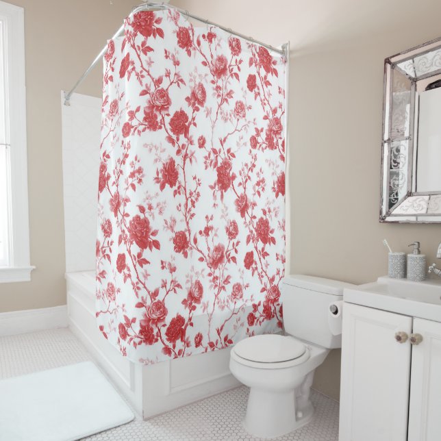 Cortina Para Box Red Roses Floral  (In Situ)