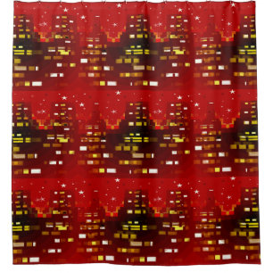 Cortina Para Box Red Starry Night City Skyline Abstrato Patterno