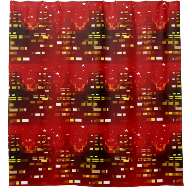Cortina Para Box Red Starry Night City Skyline Abstrato Patterno (Frente)
